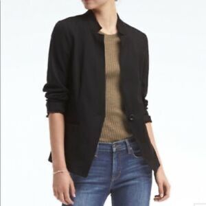 𝅺BANANA REPUBLIC Unstructured Open Front Stretch Blazer Jacket Black 4